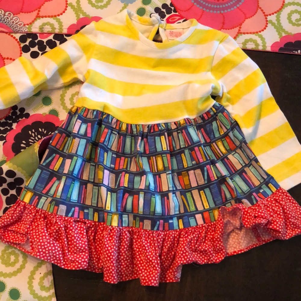 12 month Ricrac & Ruffles Book Dress GUC